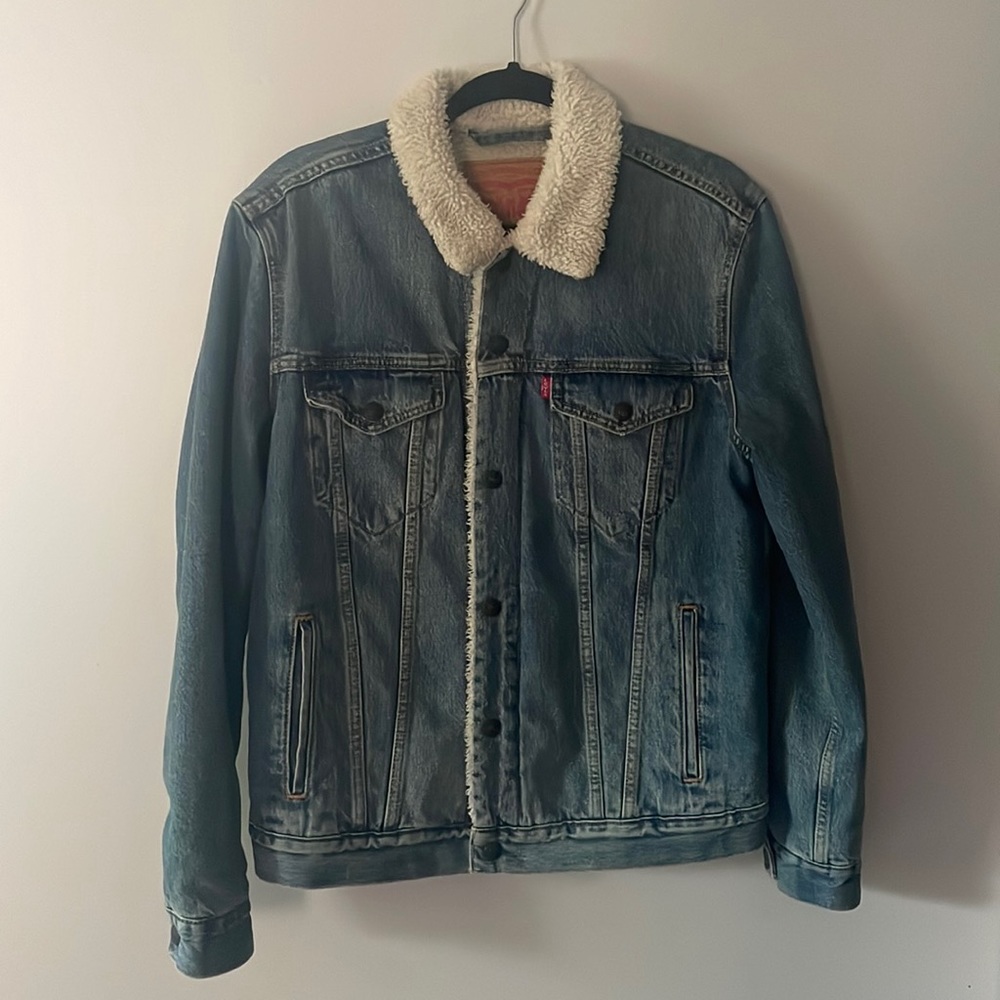Levi's Blue Denim Jacket with Cream Sherpa Collar